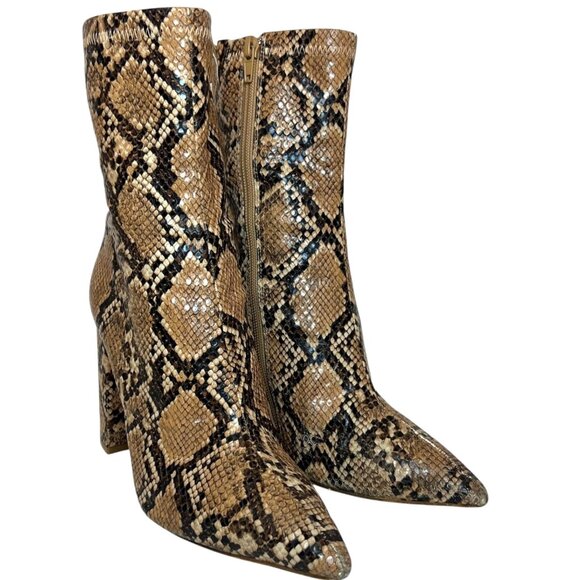 JEFFREY CAMPBELL Siren Snakeskin Pointed Toe Boots 7.5 Reptile Animal Print Tan - Picture 2 of 8